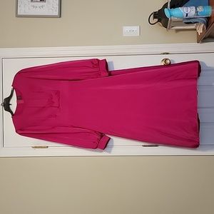 Shein long sleeved satin-feel dress. Hot pink. Size large